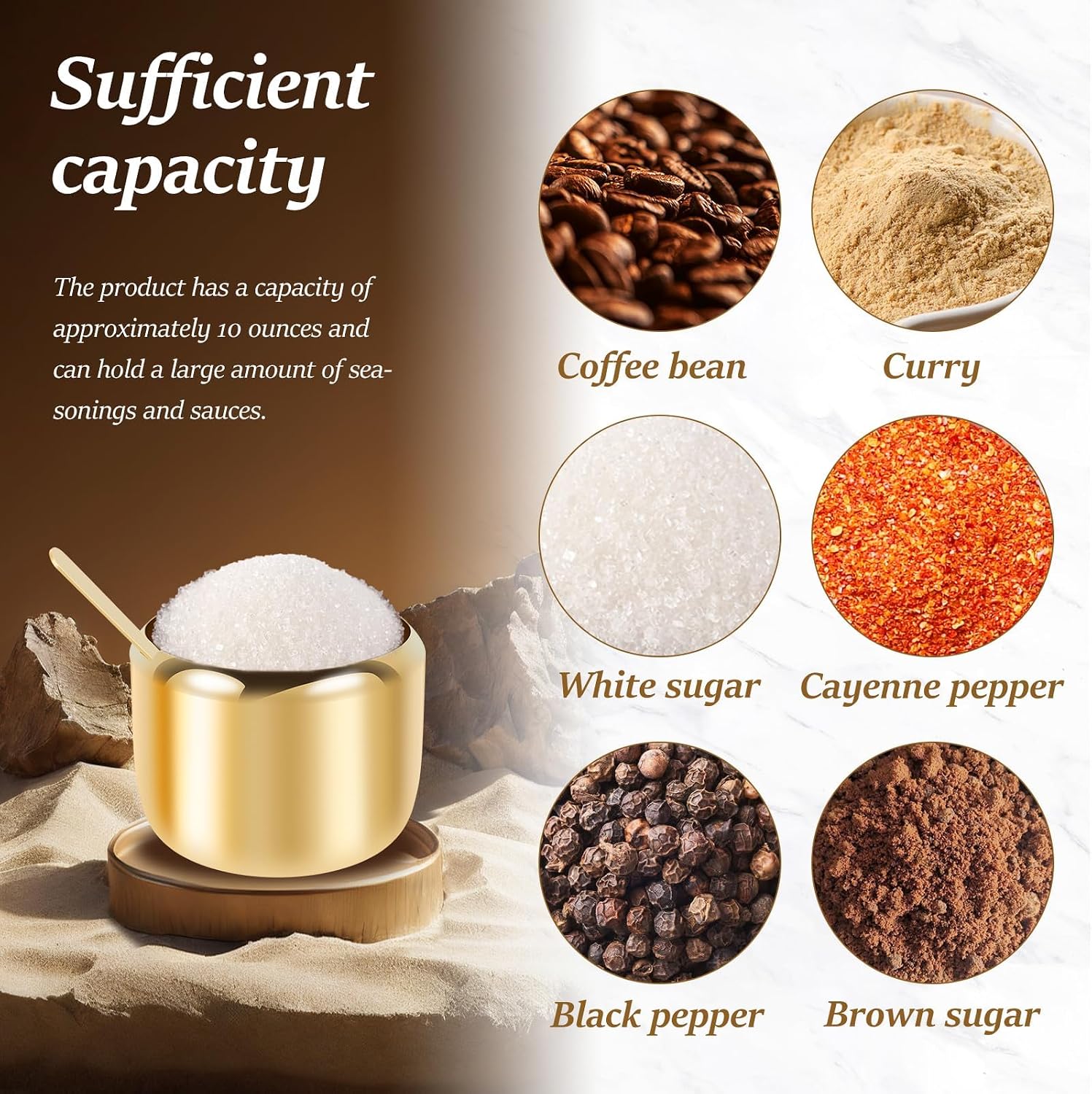 Sugar Container with Glass Lid and Spoon Gold 10oz Sugar Bowl for Coffee Bar Accessories Dishwasher Safe for Salt Candy Coffee Bean
