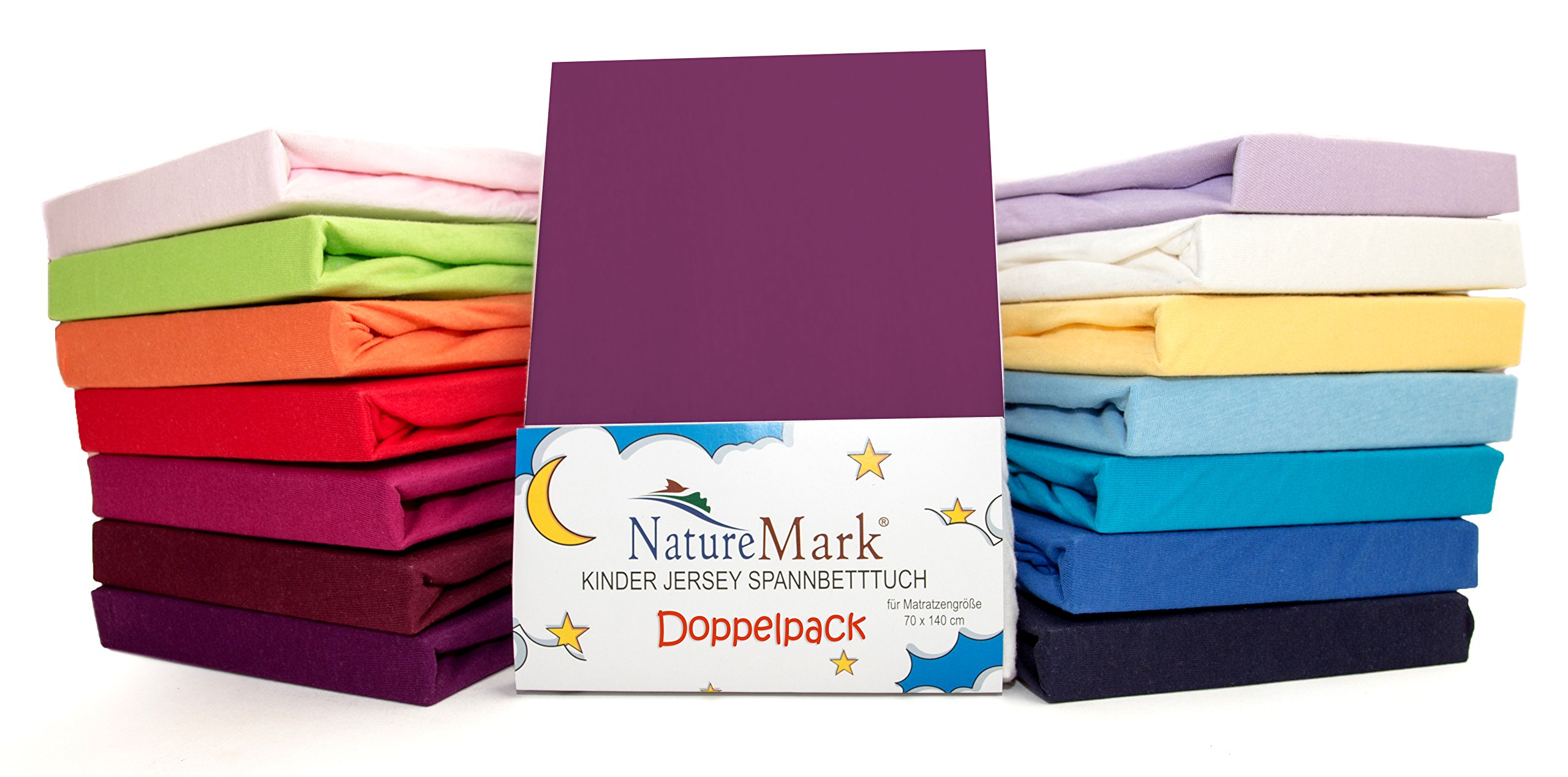 NatureMark Kinder Jersey Spannbettlaken, Spannbetttuch 100% Baumwolle in vielen Größen und Farben MARKENQUALITÄT ÖKOTEX Standard 100