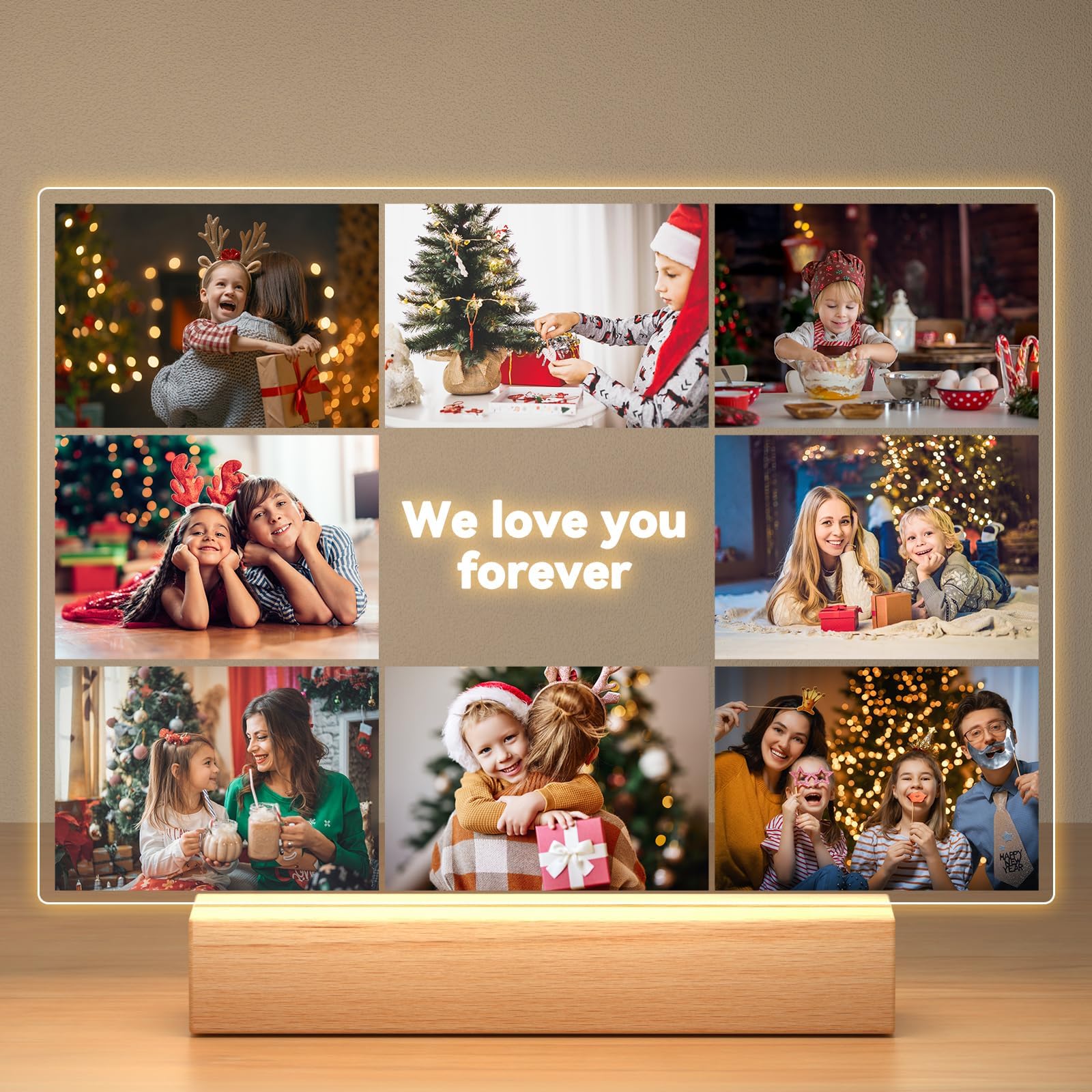 Personalised Photo Frame with Photos, Custom Photo Frames with Night Light, Customised Picture Frame, Personalised Birthday Gifts for Women, Men, Mum, Dad, Kids, Baby, Family, Friends