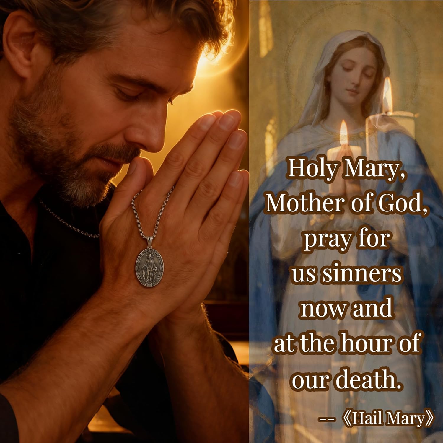 Sterling Silver Catholic Religious Medal Set Pendant Combo: Seal of Seven Archangels, Saint Benedict Medal, Virgin Mary Medal & Saint Michael Protective Charm