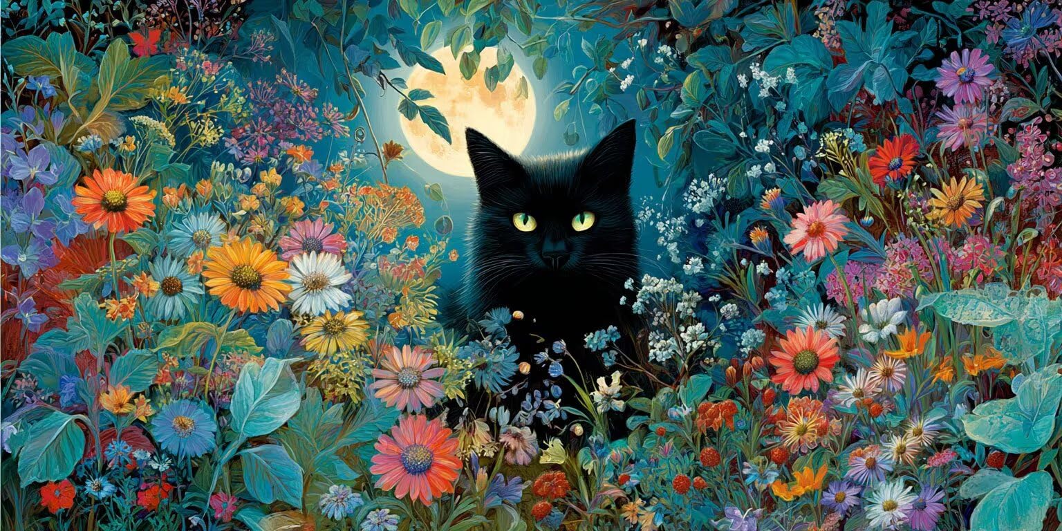 Malowanie według numerów dla dorosłych, Black Cat Garden, 90x120cm 7JGWX