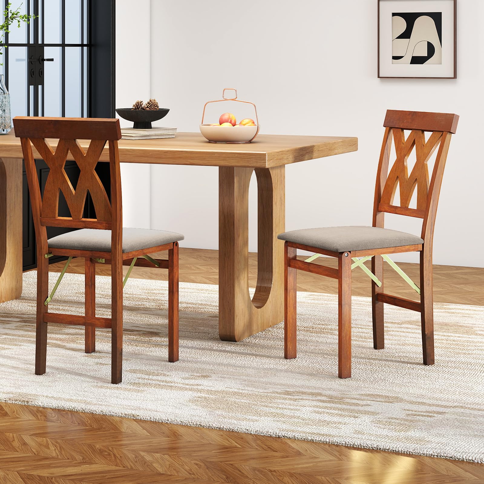 GIANTEX Juego de 2 Sillas de Comedor Plegables, Sillas de Cocina con Estructura de Madera de Caucho y Asiento Acolchado, 41x53x91cm, Carga hasta 150 kg, Ahorra Espacio (Marrón)