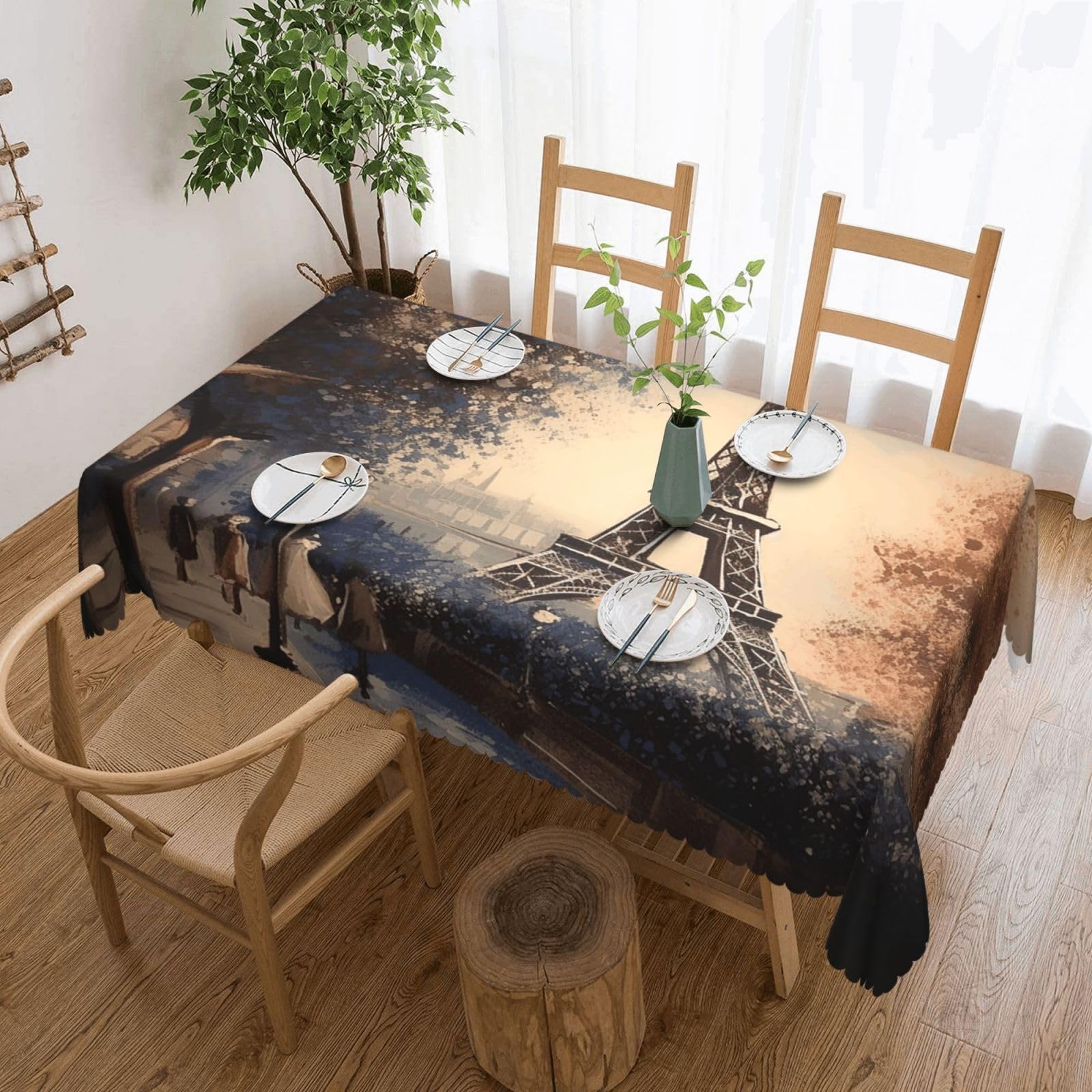 Romantic Paris Eiffel Tower Tablecloths for Rectangle Tables 54 x 72 Inch - Reusable Washable Dining Table Clothes - Stain and Wrinkle Resistant Decorative Fabric Table Cover for Wedding Party