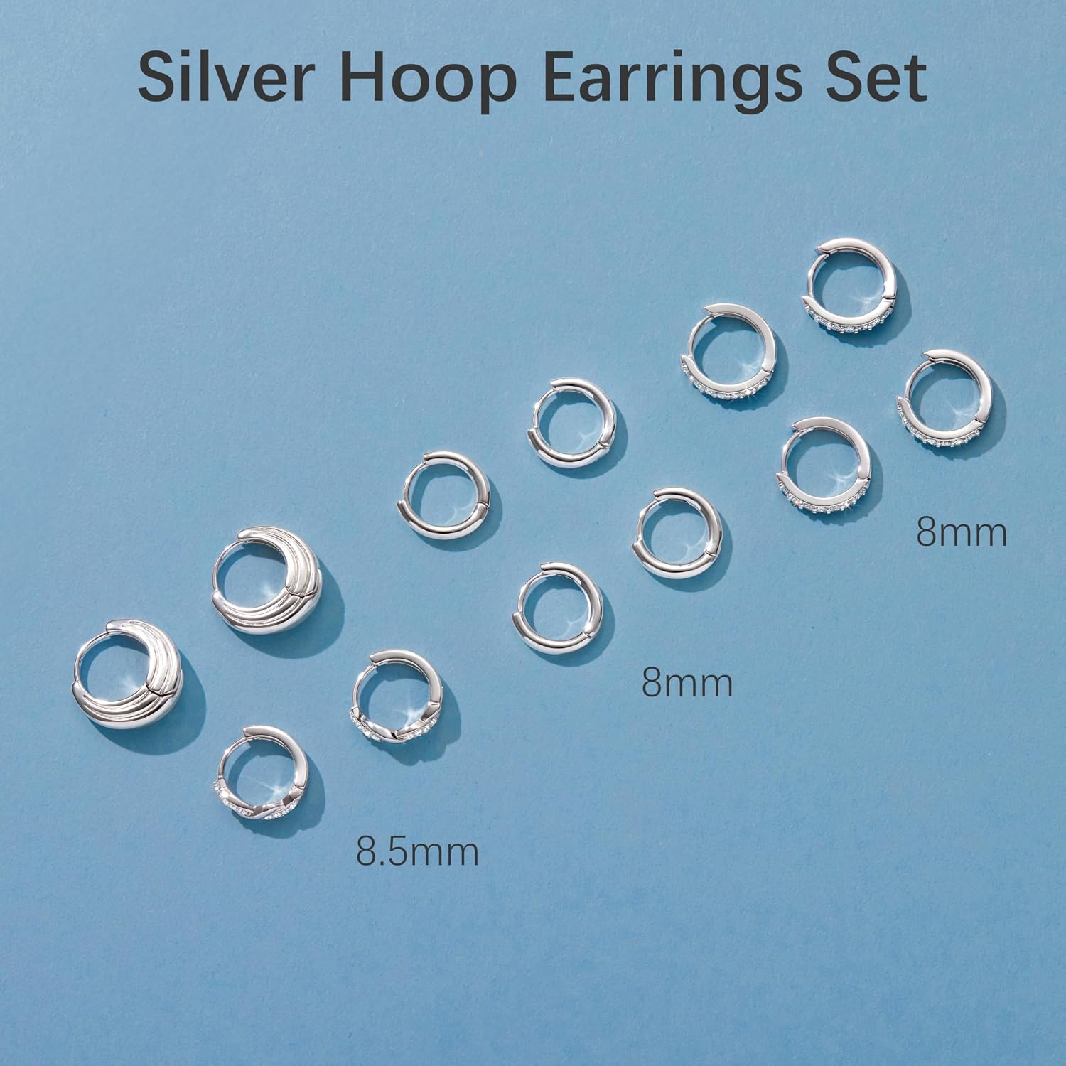 Poxtex Small 14K Gold Plated Huggie Hoop Earrings Set for Women, 925 Sterling Silver Hypoallergenic Cartilage Helix Earring for Multiple Piercings, Lightweight Dainty Stack Jewelry Gift, 6 Pairs