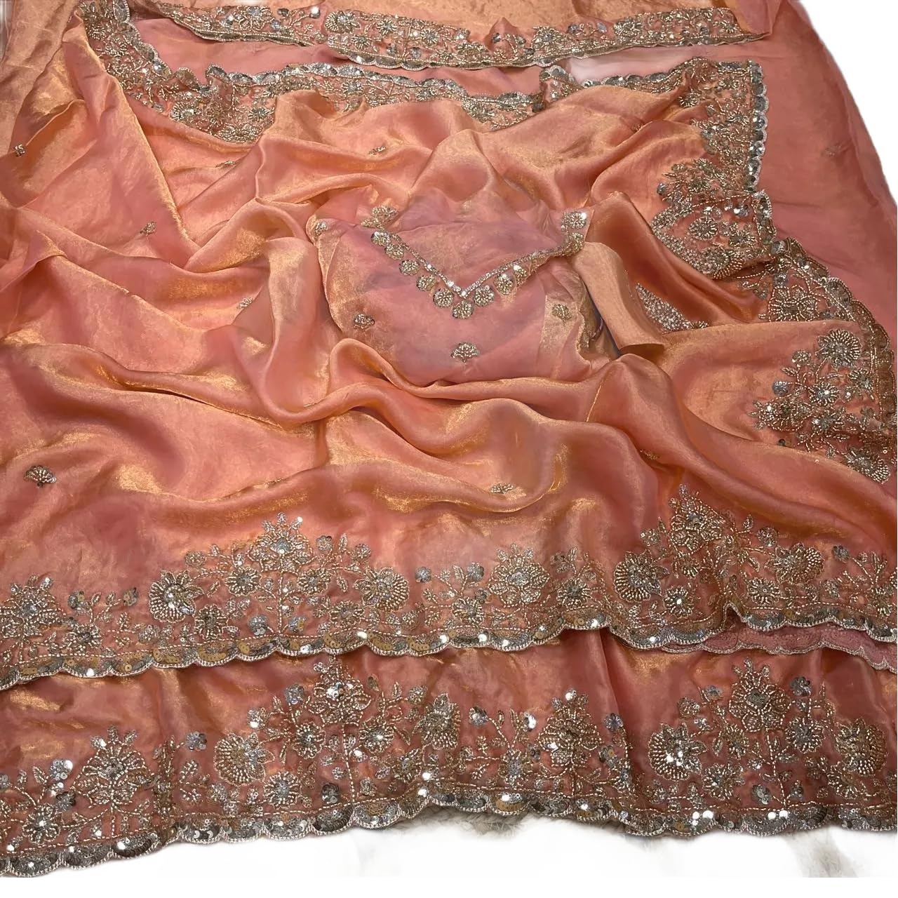 pure space silk saree with gold beads work cut work border & heavy worked blouse-picture-36
