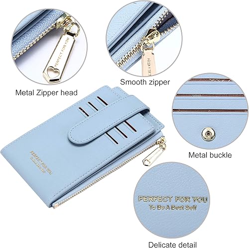 Miniatura 5 de ZRTARY Carteras delgadas para tarjetas para mujer, funda plegable para tarjetas, organizador de dinero con bolsillo con cremallera