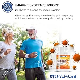 MgSport ZMA Supplement with Clinically Tested Zinc Magnesium for High Absorption - Enhanced with Vitamins B6 B9 for Muscle Recovery - Gentle on Stomach Formula, 120 Capsules