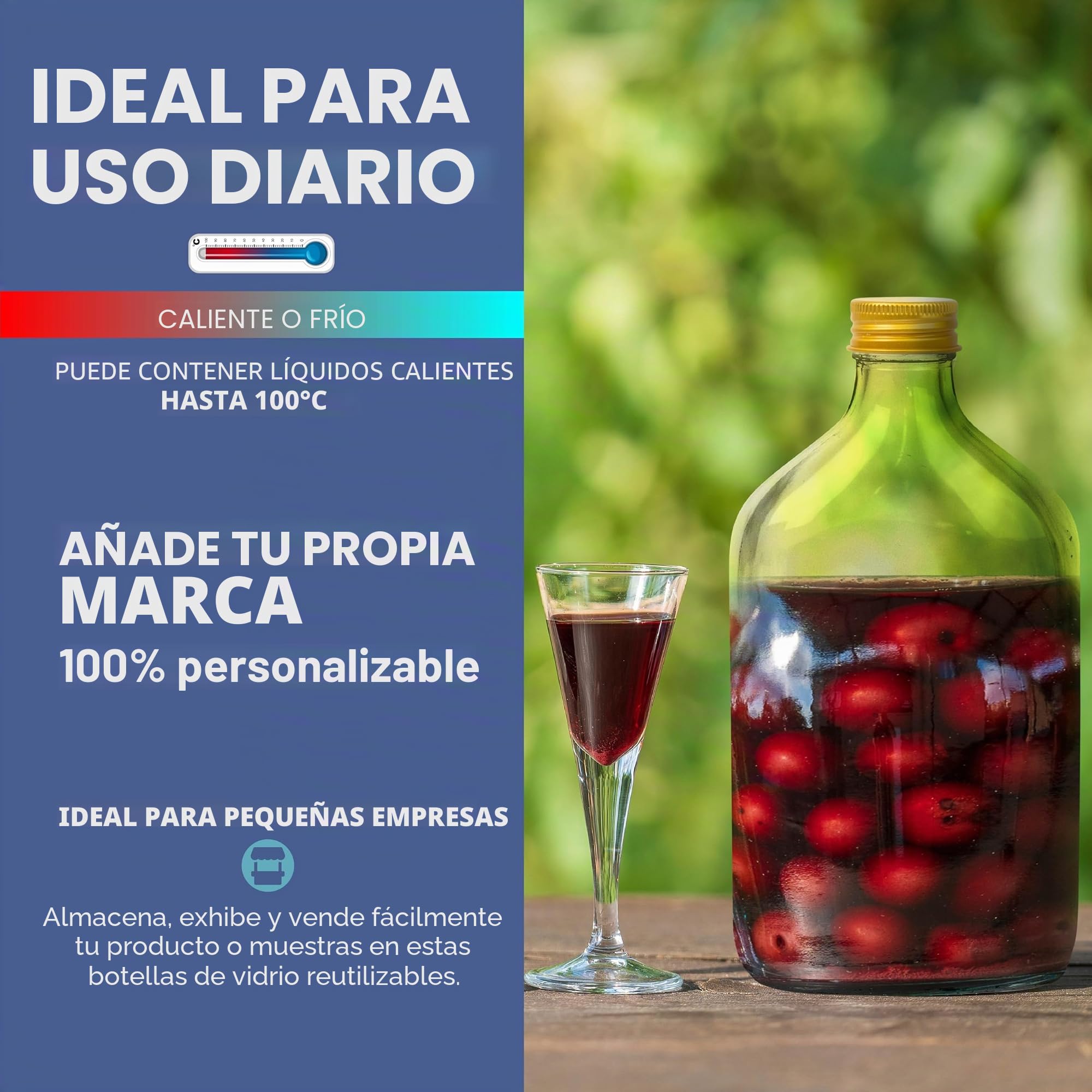 HEFTMAN Flask Botellas de vidrio - paquete de 10 botellas vacías de vidrio de 500 ml con tapas doradas