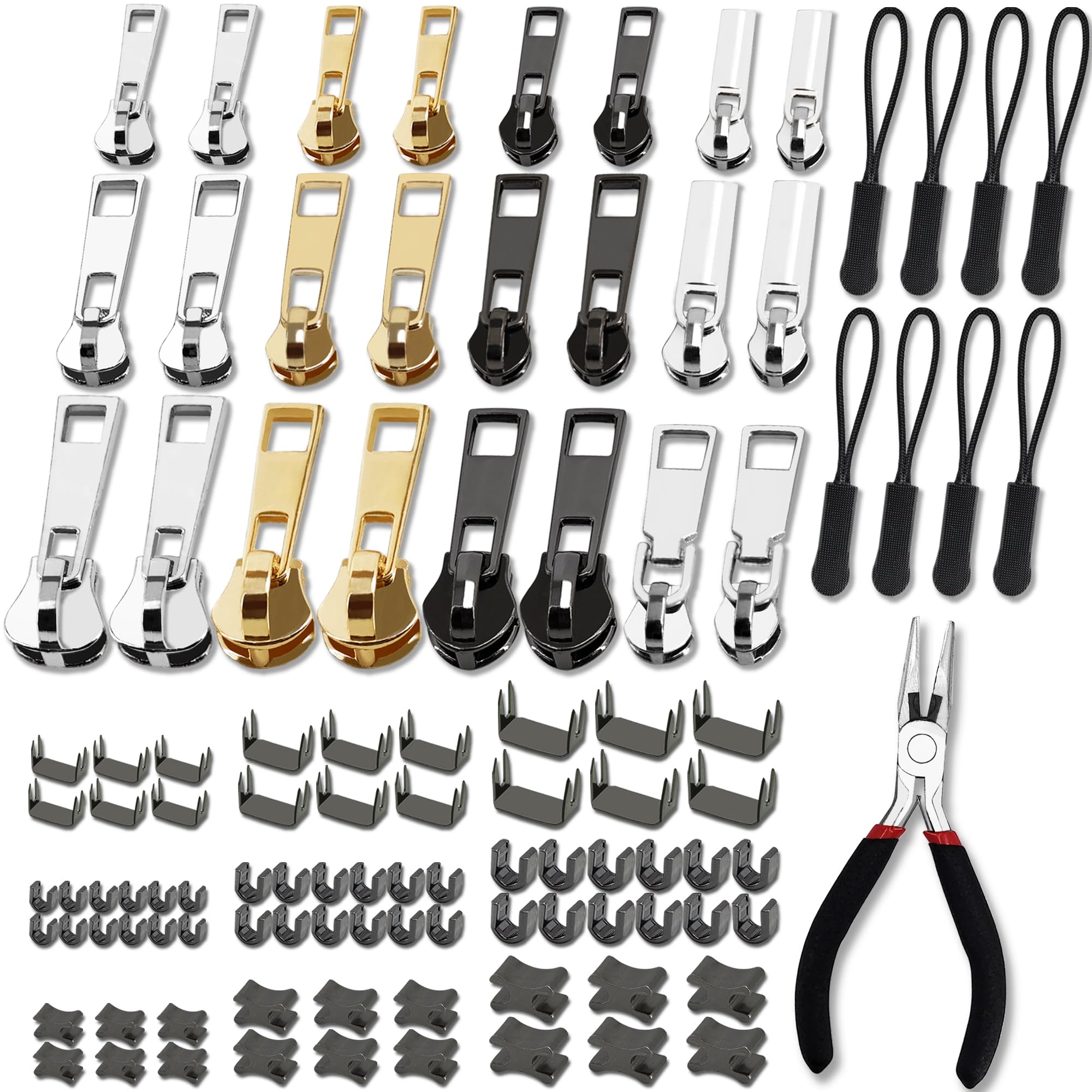 Haraqi Zip Repair Kit(105pcs), Zip Repair Set, Zipper Pull Replacement, Zipper Repair Kit, Universal Zipper Pull Accessories (3 Sizes: #3/5/8)