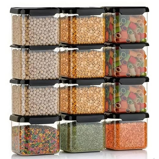 TEX-RO Containers For Kitchen Organizer Storage Set, Kitchen Accessories Items Kitchen Storage Set Pantry Organization And Kitchen Storage (500 Ml Pack Of 6) - Plastic, Black