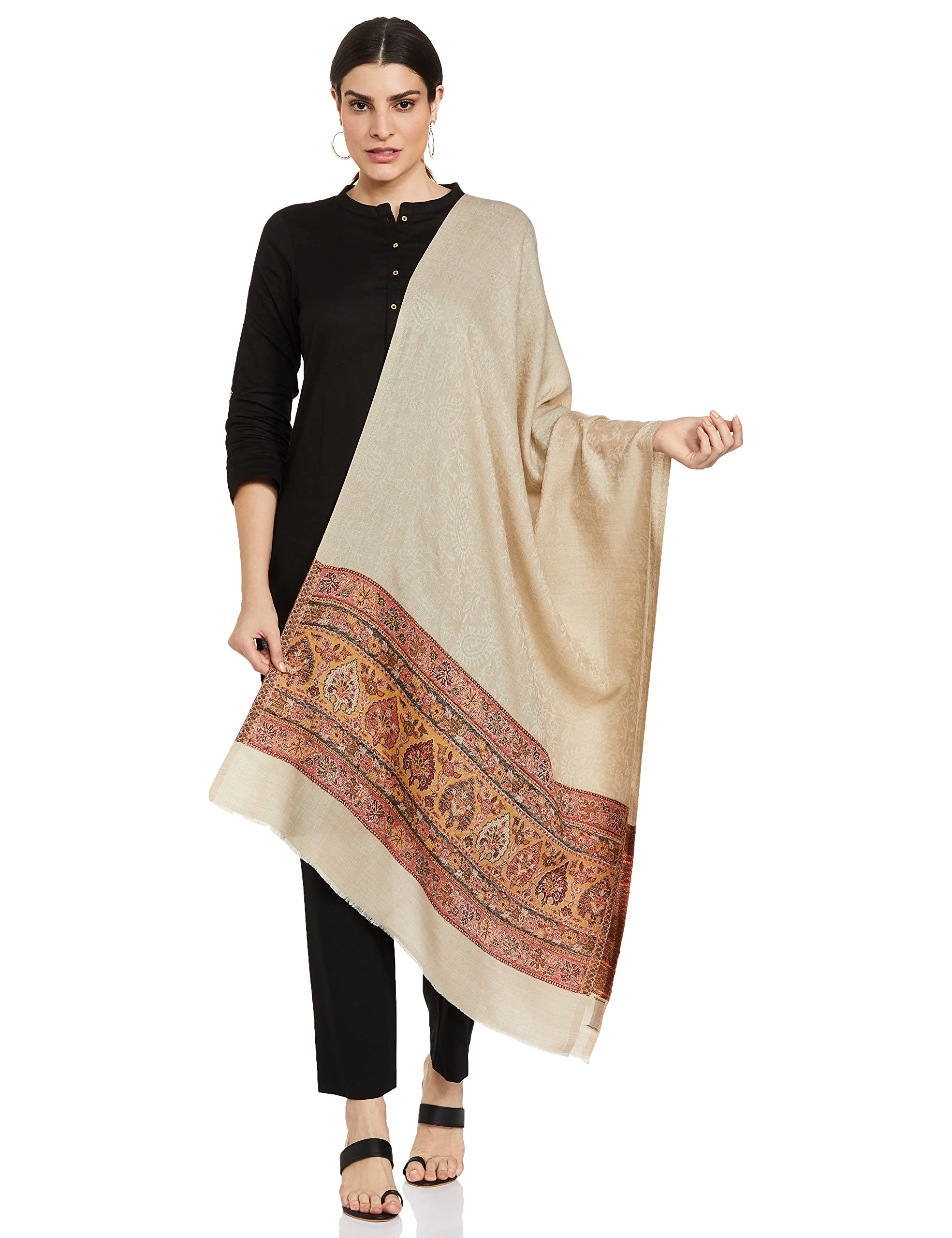 PashtushWomen's Reversible Stole, Chanting Paisley Weave Scarf, Beige