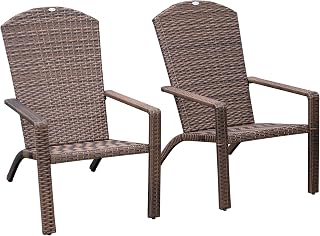 Outsunny 2 Pieces Adirondack Chair Patio Wicker Muskoka Chair, Outdoor PE Rattan Fire Pit Chair for Poolside, Balcony, Deck, Garden, Backyard, Dark Brown