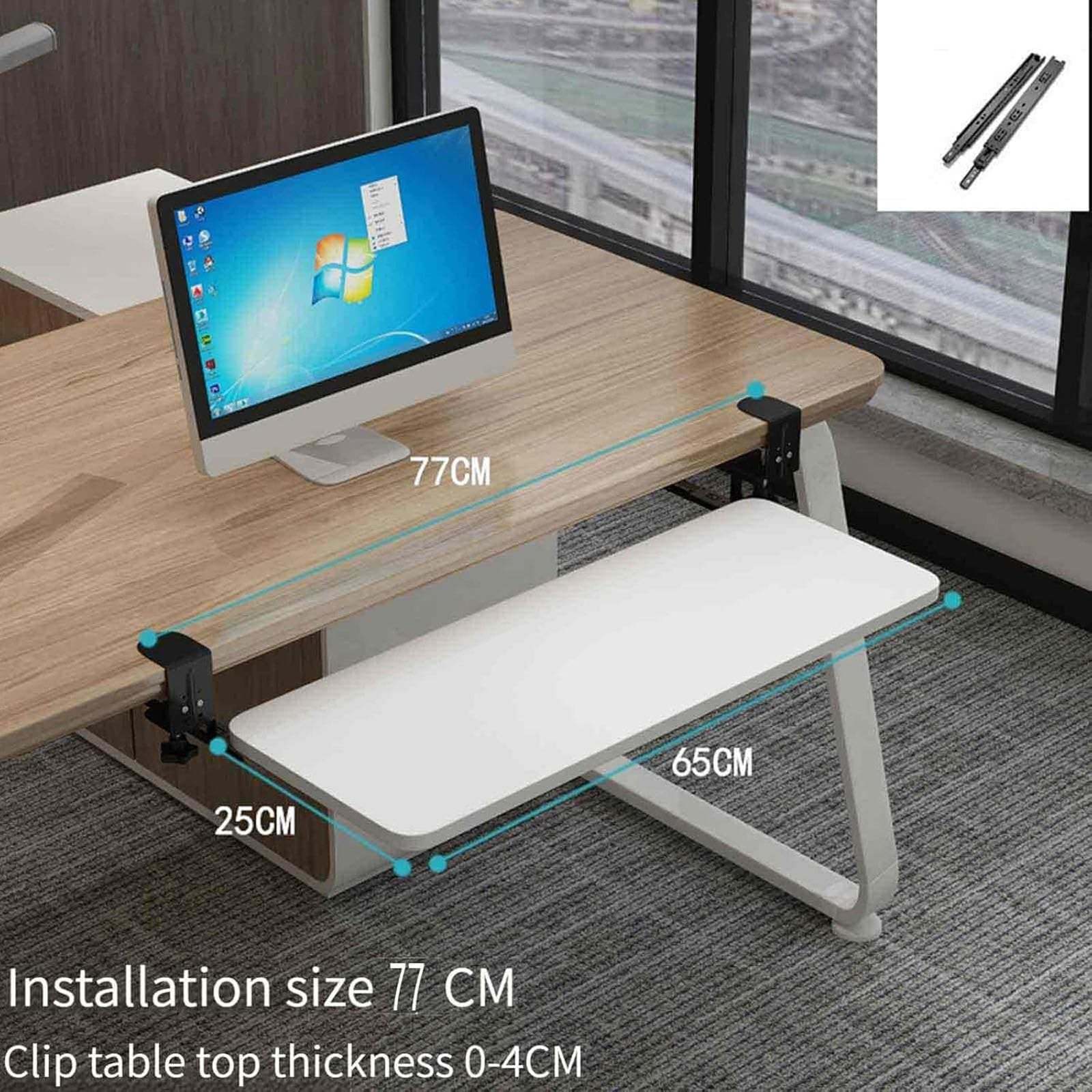 Bez wiercenia pod biurkiem taca na klawiaturę wysuwana taca na mysz klips konstrukcja łatwa instalacja oszczędność miejsca uchwyt na klawiaturę (czarny, 52 x 25 cm)