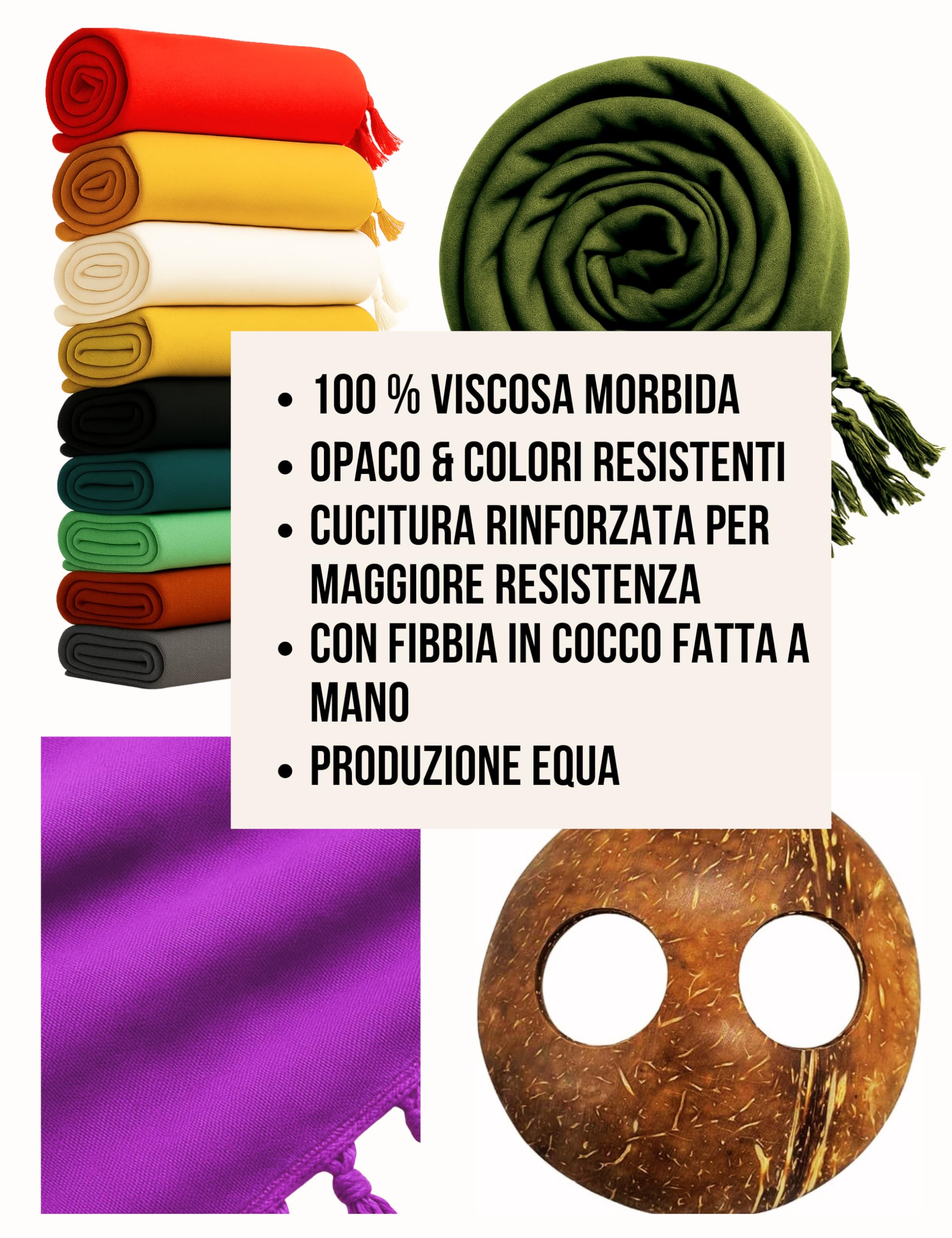 PANASIAM Pareo Sarong opaco e fluente – L e XL per donna & uomo come gonna pareo, vestito da spiaggia o telo mare – leggero copricostume in viscosa morbida – produzione etica
