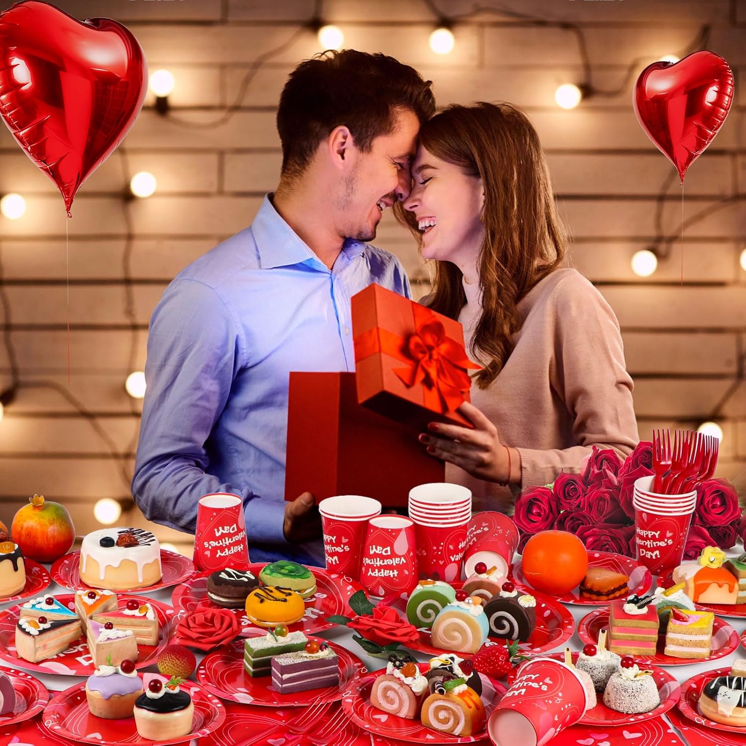 Atonofun Valentines Day Party Supplies, Valentines Day Plates and Napkins Set, Disposable Valentines Plates, Cups, Napkins and Forks for Valentine's Day, Engagements, Anniversary Party Serves 24 - Image 5