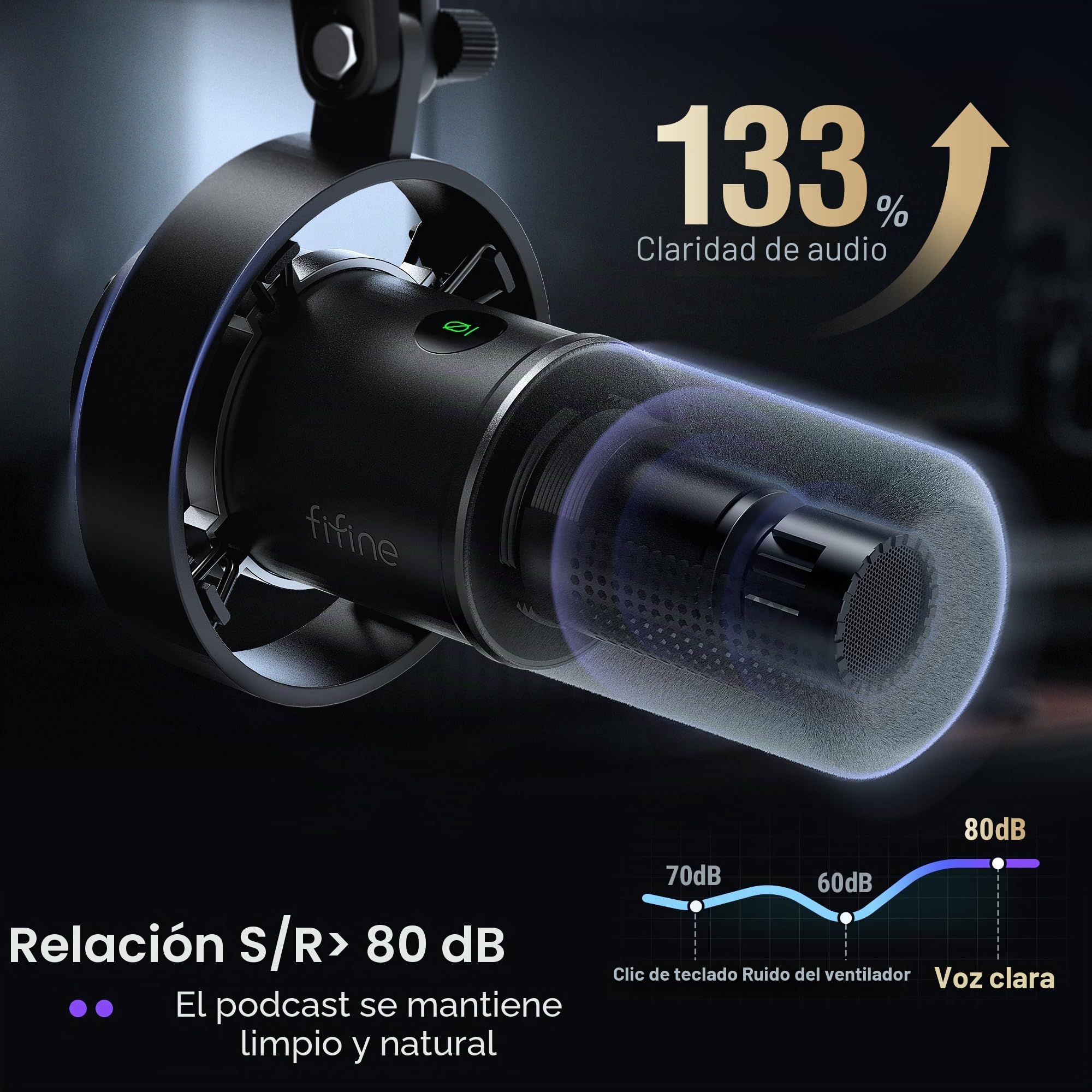 FIFINE K688CT - Kit de micrófono para podcast, micrófono dinámico USB/XLR con brazo de brazo para mezclador PC/XLR, micrófono para juegos con botón de silencio, conector para auriculares para voz, voz