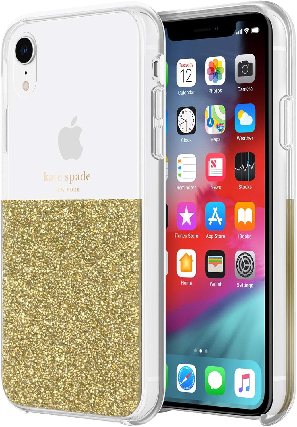 kate spade new york Gold Crystals Half Clear Case for iPhone XR - Protective Phone Case with Crystal Gems