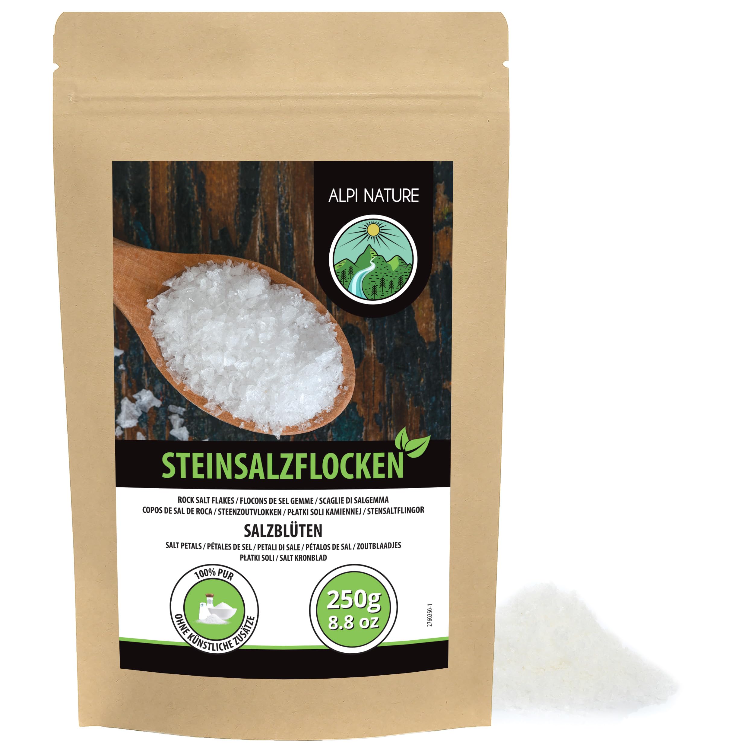 Alpi Nature Flocons de Sel Gemme 250g, Gourmet Sel Gemme d'Espagne 0.1-8mm pour la Cuisine