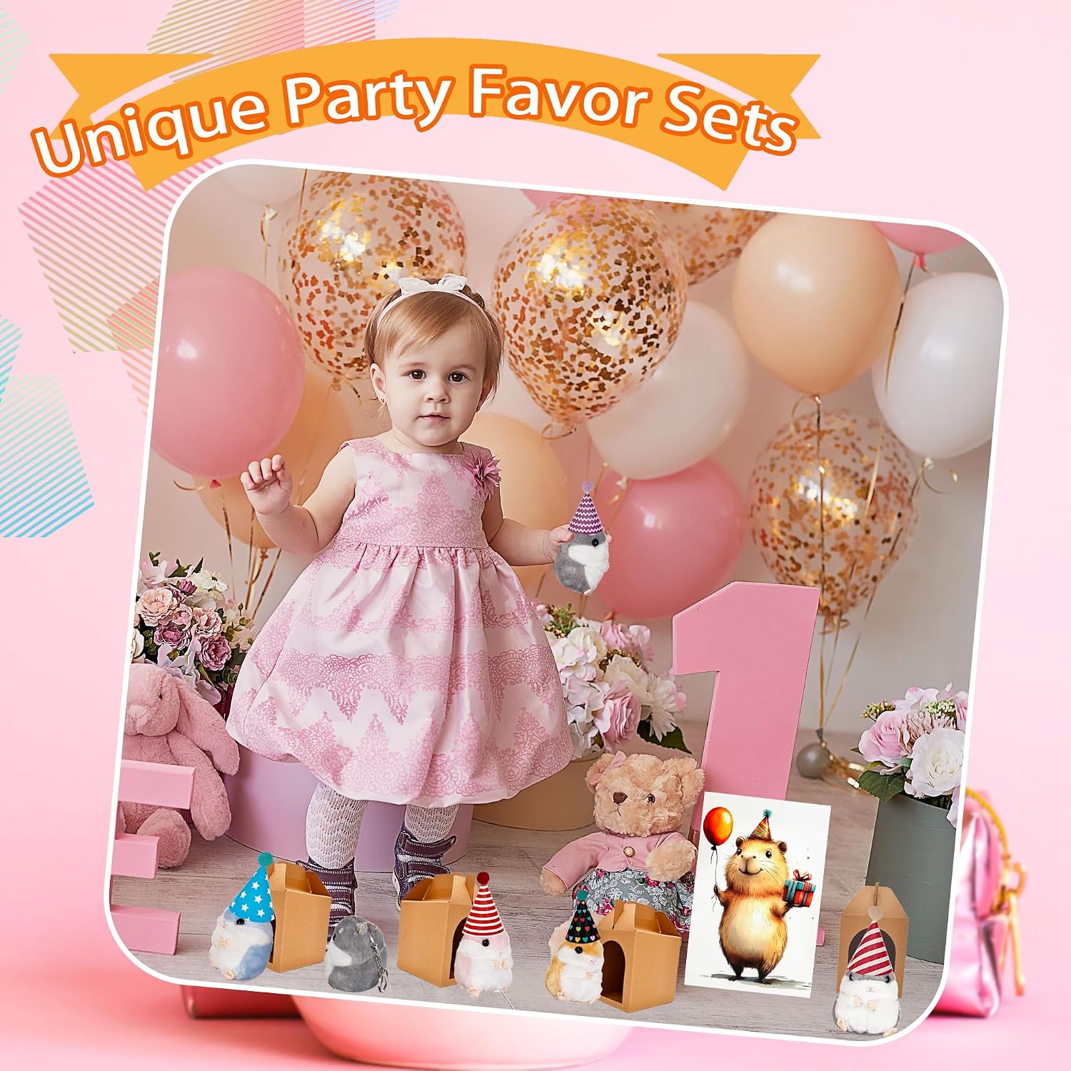54 Pcs Hamster Party Favors Include 10 Mini Plush Hamster Stuffed Animal Bulk 10 Boxes 10 Adoption Certificates 10 Cards 12 Hat and 5m Rope Desktop Decoration for Adopt a Hamster Party Favors