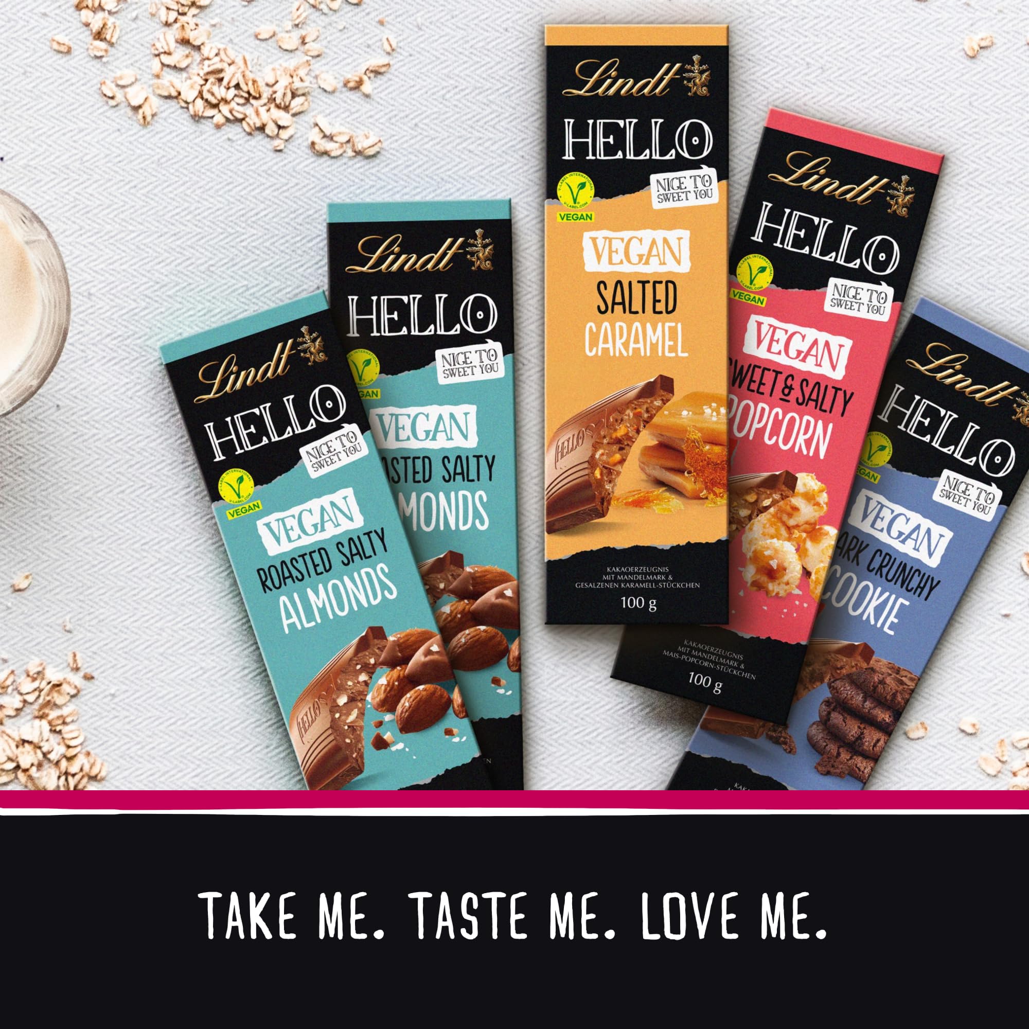 Lindt Hello Schokolade, geröstete salzige Mandeln, 100 g (Packung mit 9)