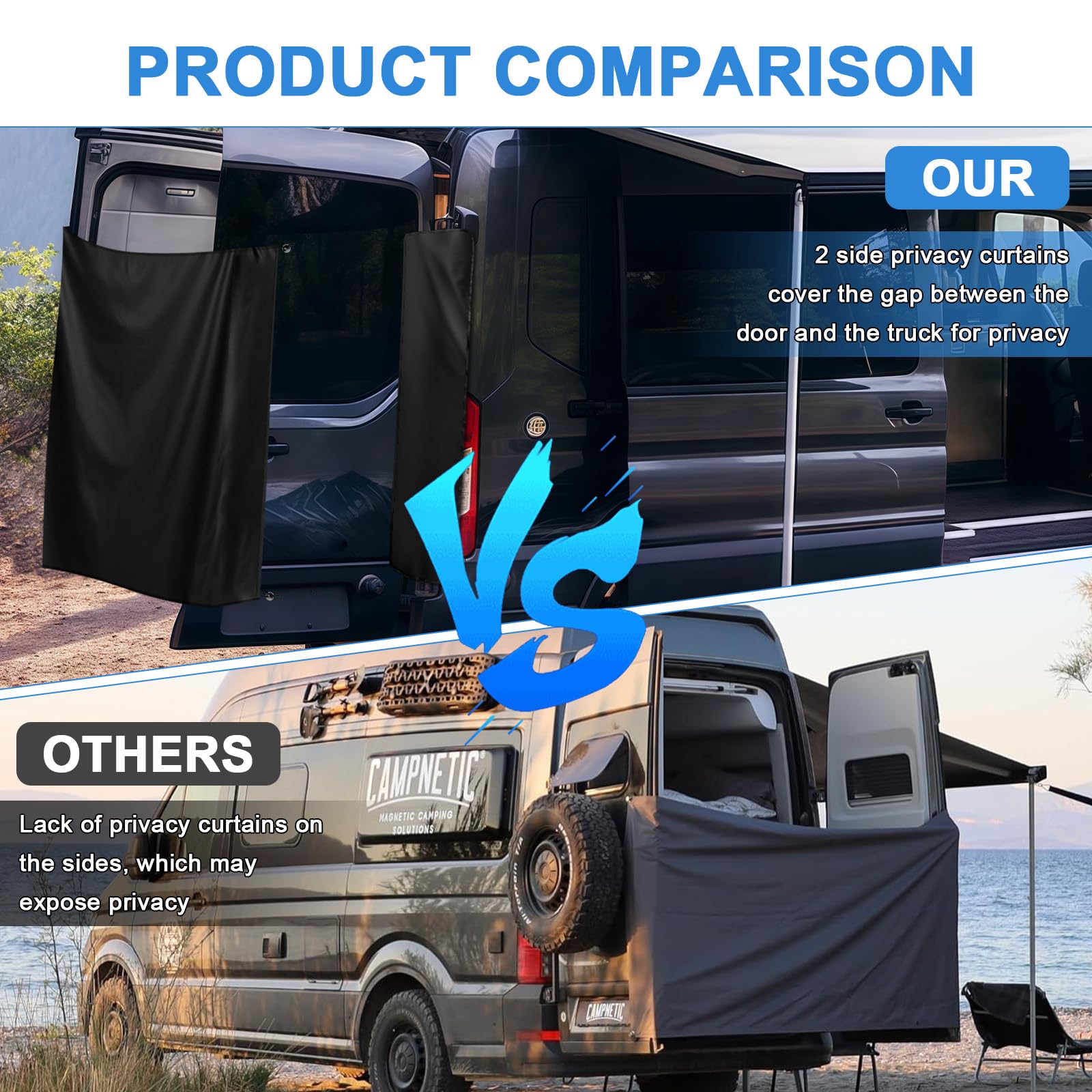 Regolabile Porta Posteriore Doccia, Tenda Cambiante con Ganci Magnetici e Pannelli Privacy Laterali per Van Camper VW T5 T6 Mercedes-Benz Sprinter Ford Transit F-iat Ducato Viaggiatore