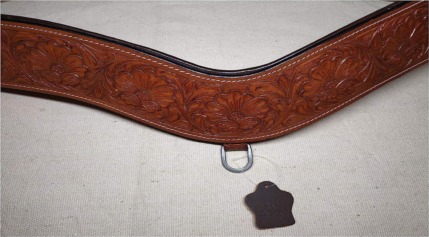 Lussoro Genuine Leather Beautiful Tooled Tripping Horse Breast Collar (Style-A)