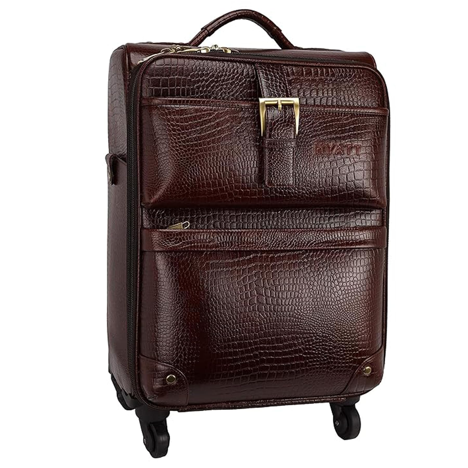 Leather Medium Suitcase Trolley Bag with 4 Wheels for Men's (C-Brown, 52 liters, 15 X W=11 X H=24 Inch, 3 kg)-image-5