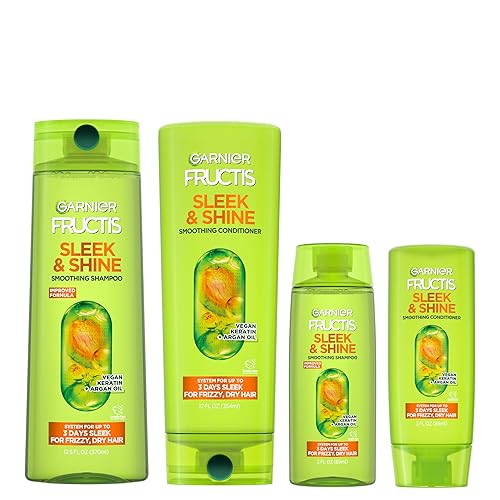 Garnier Fructis Hair Care Sleek and Shine - Juego de champú y acondicionador para cabello encrespado y seco fabricado con aceite de argán marroquà 1 Garnier Fructis Hair Care Sleek and Shine - Juego de champú y acondicionador para cabello encrespado y seco fabricado con aceite de argán marroquà 1