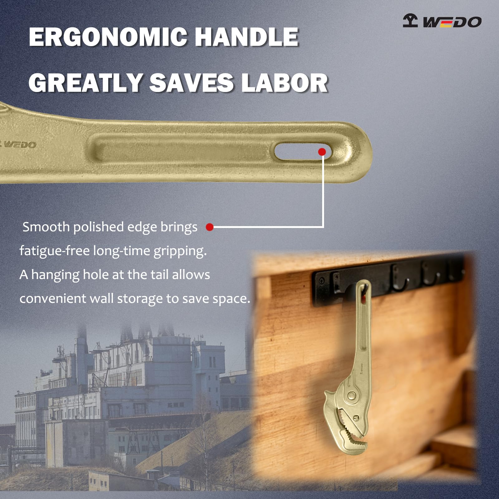 WEDO Llave universal sin chispas, llave de tubo multifuncional de seguridad sin chispas, bronce de aluminio, estándar DIN, certificado BAM y FM, 10 pulgadas, 250 mm