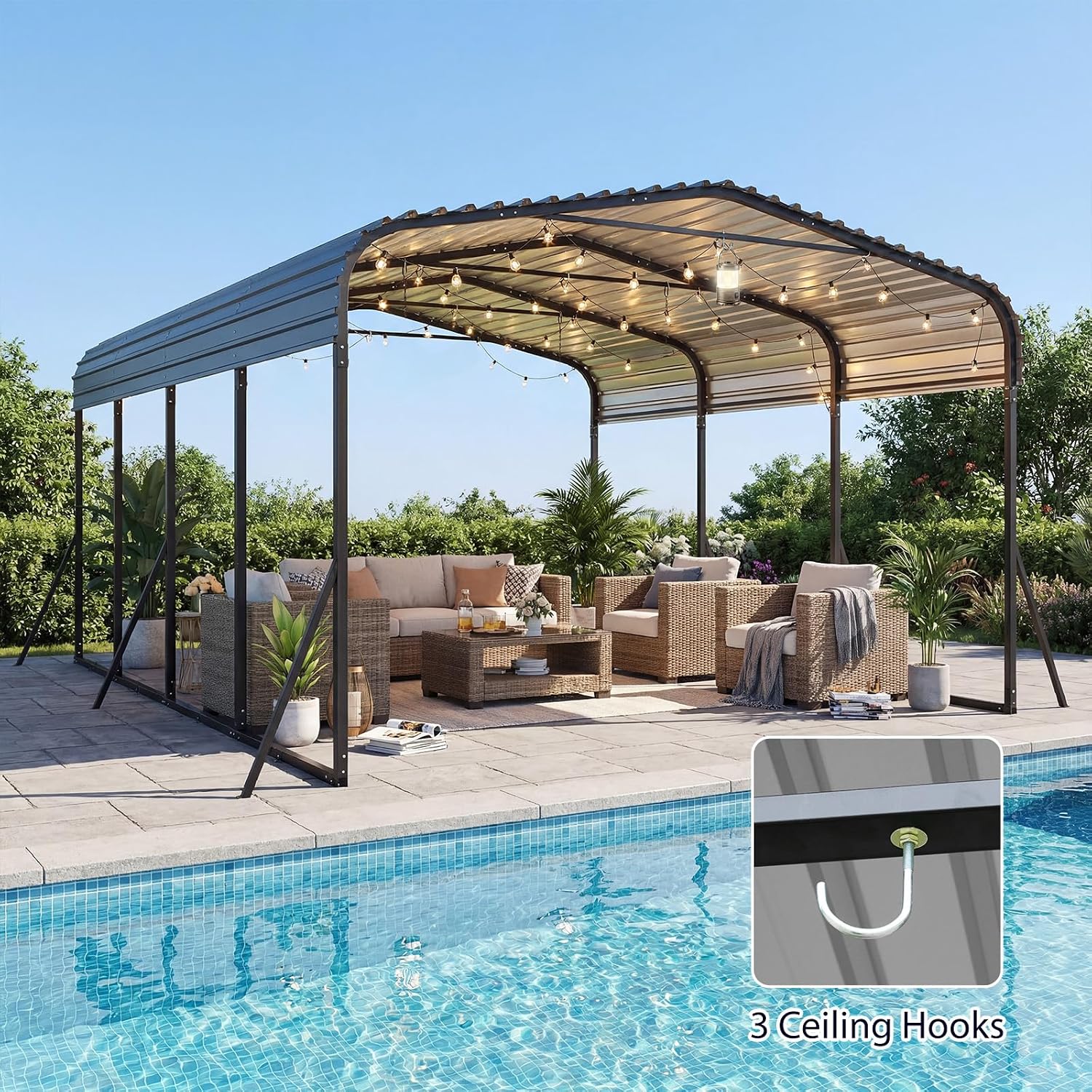 Goplus 12 x 20 FT Heavy-Duty Carport, Outdoor Galvanized Steel Garage Car Shelter w/Leak-Proof Roof, Enhanced Base & 6 Added Slant Legs, Hard Top Large Car Canopy Tent for Trucks, Boats, Tractors