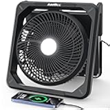 11.5 Inch Upgraded Solar Camping Fan with Light- Rechargeable Battery Fan, 10W Detachable Solar Panel, 3 Speed, 6H Timer,60° Pivot Strong Airflow for Camping Fishing RV Trips Hurricane Power Outage
