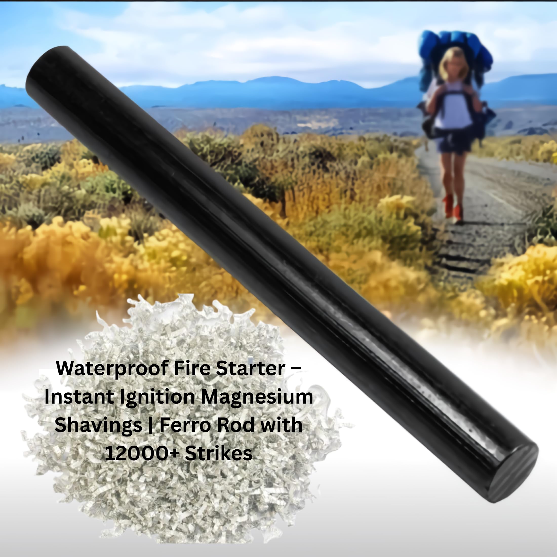 eGreen Magnesium Feuer Starter Kit - 6 Beutel Reine Magnesium Späne + Ferrostab mit 2000 oder mehr Schlägen in wasserdichter Blechdose - Notfall Survival Tool für Camping, Bushcraft, Outdoor, Wandern
