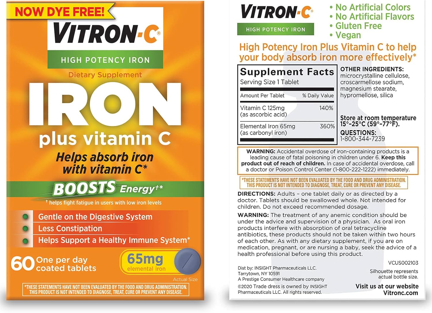 Vitron-C High Potency Iron Supplement, 60ct and Mag-Ox 400 Magnesium Mineral Supplement 60ct : Health & Household