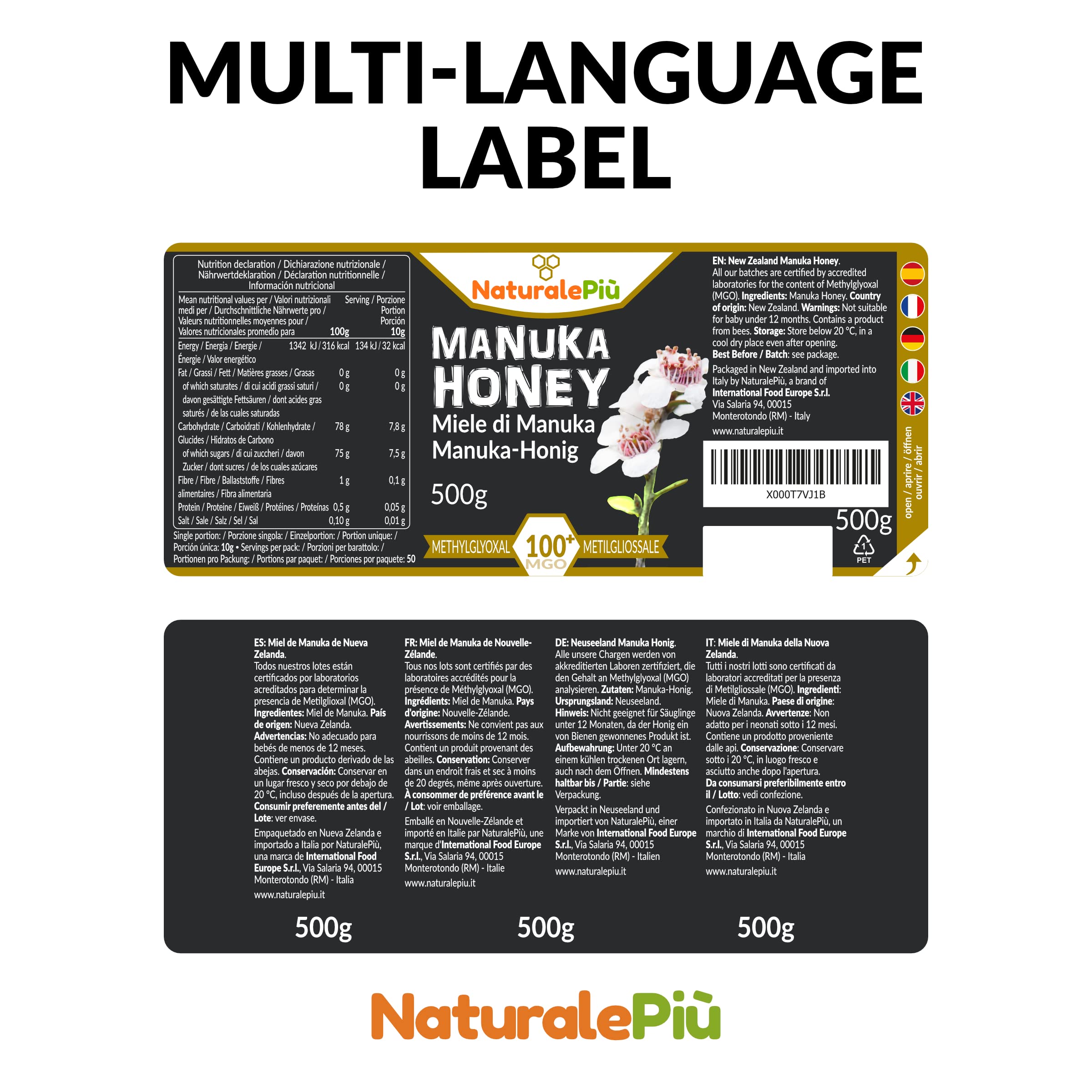 NaturalePiù Miód Manuka 100+ MGO 500 g – Produkt z Nowej Zelandii