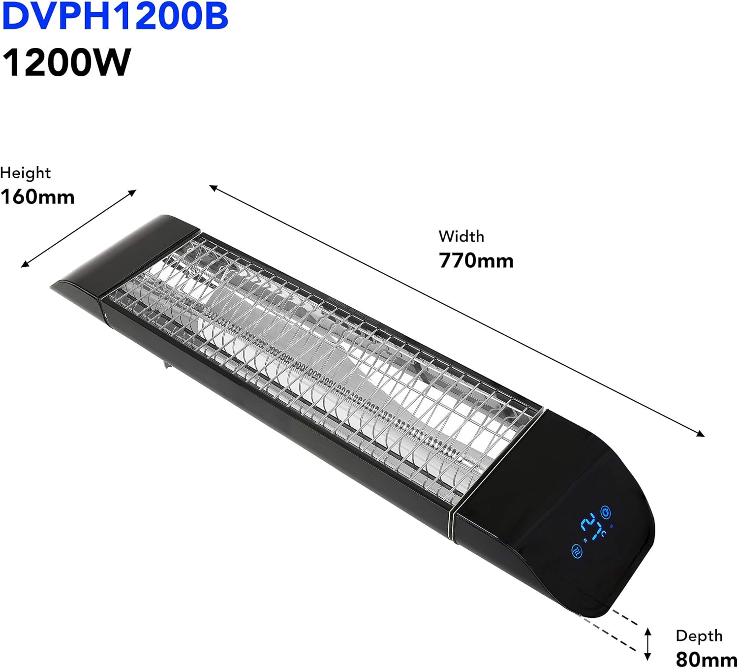 Devola Electric Infrared Patio Heater Wall Mounted 1200W, Black - Image 5