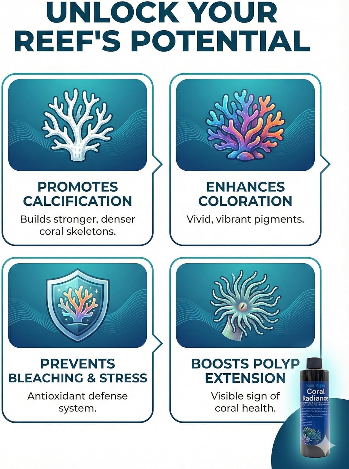 Coral Radiance – Premium Reef Aquarium Amino Acids with Glutathione – Targeted Coral Food for Growth, Color & Bleaching Resistance – Ultra-Pure Formula for SPS, LPS & Soft Corals - 8 fl oz