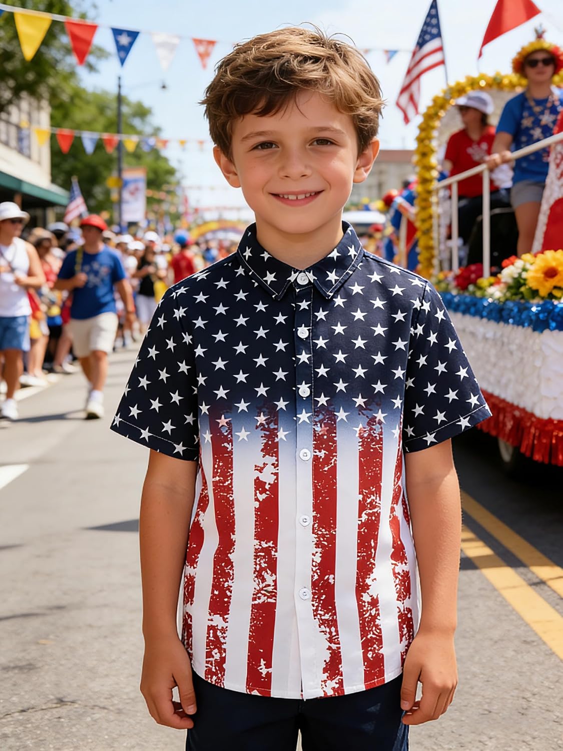 uideazone 2-10 Years Boys Button Down Shirts 3D Graphic Hawaiian Aloha Short Sleeve Dress Shirt Tops