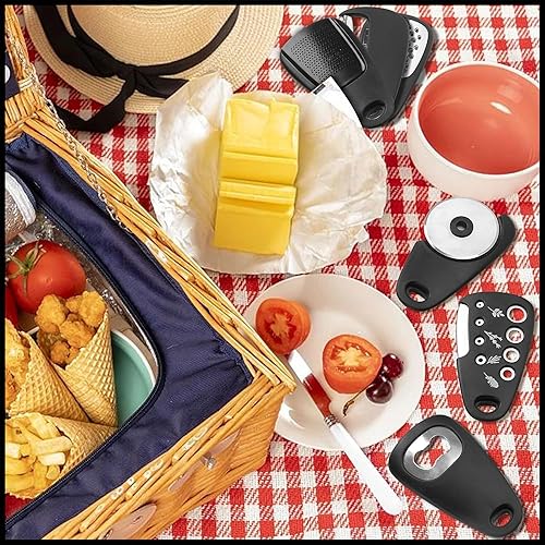 Miniatura 5 de Juego de utensilios de cocina de acero inoxidable de 6 piezas, rallador de queso, pelador, cortador de pizza, abridor de botellas, molinillo de ajo,