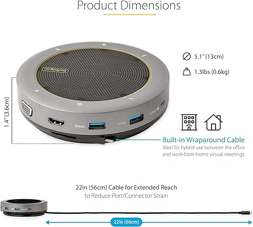 Miniatura 8 de StarTech. com Estación de acoplamiento para altavoz USB-C para MacBook Pro M1 M2 M3 M4 y Windows, 4K 60Hz HDMI o video VGA 1080p, Hub USB 5Gbps,