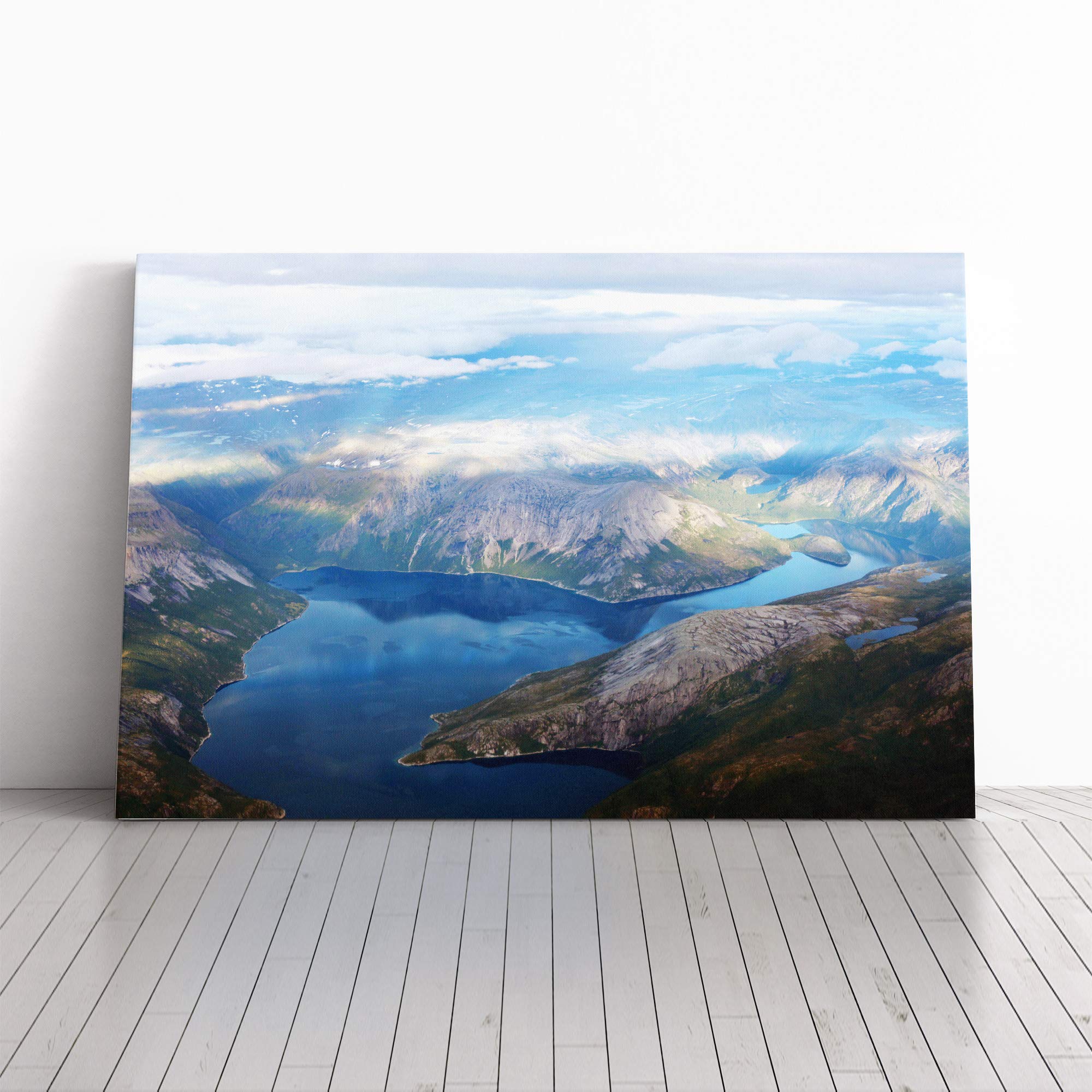 Landscape Norway Mountains and Lake (2) Canvas Print | Gallery Wrapped 30mm Frame Wall Art | 30x20 inches | Ready to Hang | Contemporary Landscape Picture | Living Room Bedroom Lounge Office