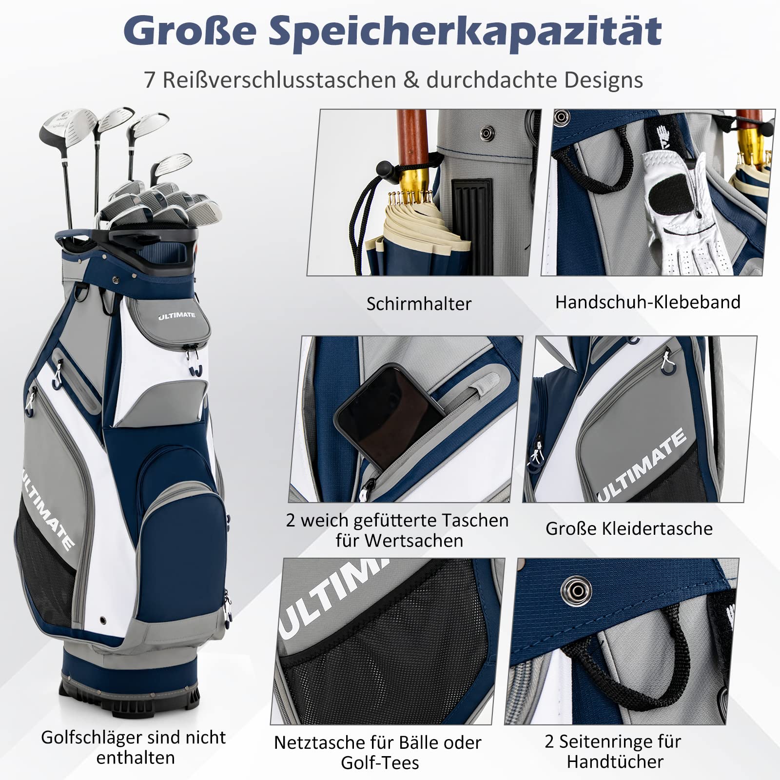 COSTWAY Torba golfowa z pokrowcem przeciwdeszczowym, torba golfowa z 14 przegródkami, przenośna i odporna na działanie wody