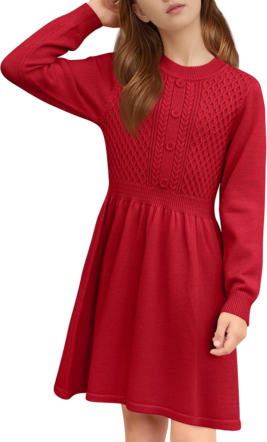 Cubear Girls Dresses Long Sleeve Knitted Button Front A-line Casual Fall Winter Dresses for Girls Thanksgiving Christmas