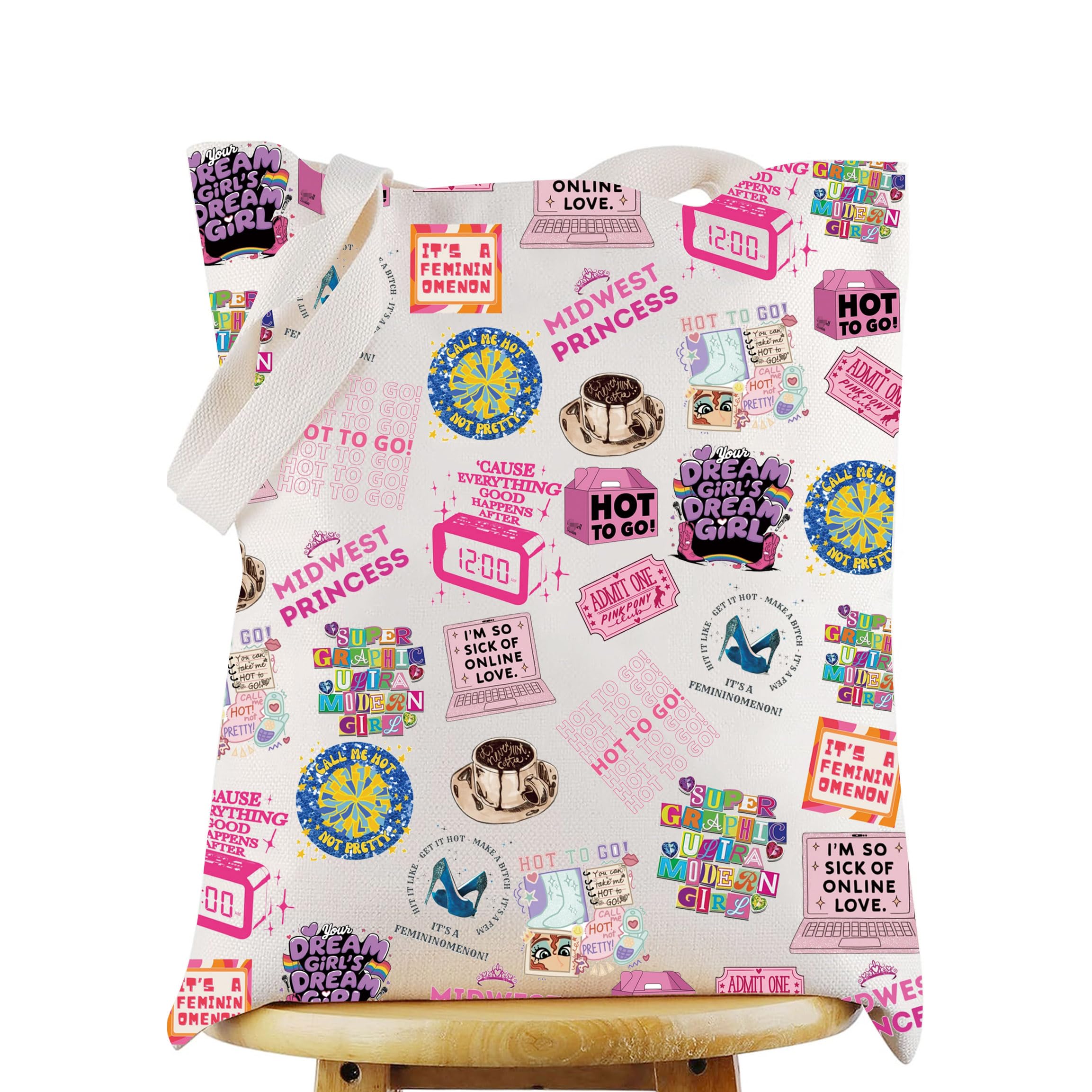 WZMPA Midwest Princess Tote Bag Western Cowgirl Gifts Pink Pony Club Reusable Grocery Bag Midwest Princess Merchandise