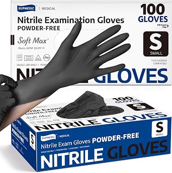 Supmedic Medical Soft MaxTM Black Nitrile Disposable Gloves, 100 Pcs, Latex-Free & Powder-Free Food Safe Food Prep Exam Gloves