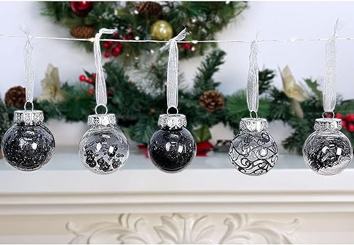 Miniatura 5 de Lulu Home 30 adornos de bola de Navidad transparentes de 2 pulgadas, bolas transparentes preencordadas con decoraciones únicas en el interior, bolas