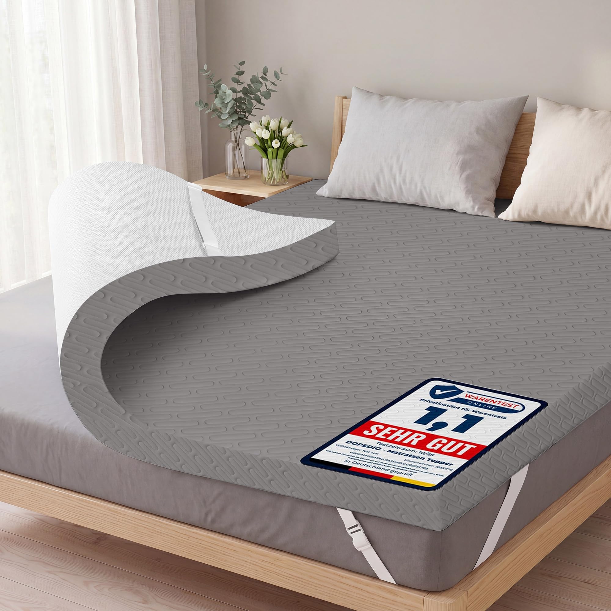 DOPEDIO Topper Memory Foam, Gel Schaum Matratzen für Boxspringbett, Weich Matratzenauflage Öko-TEX® Zertifiziert Matratzentopper für Wohnwagen Schlafsofa, Bezug Waschbar