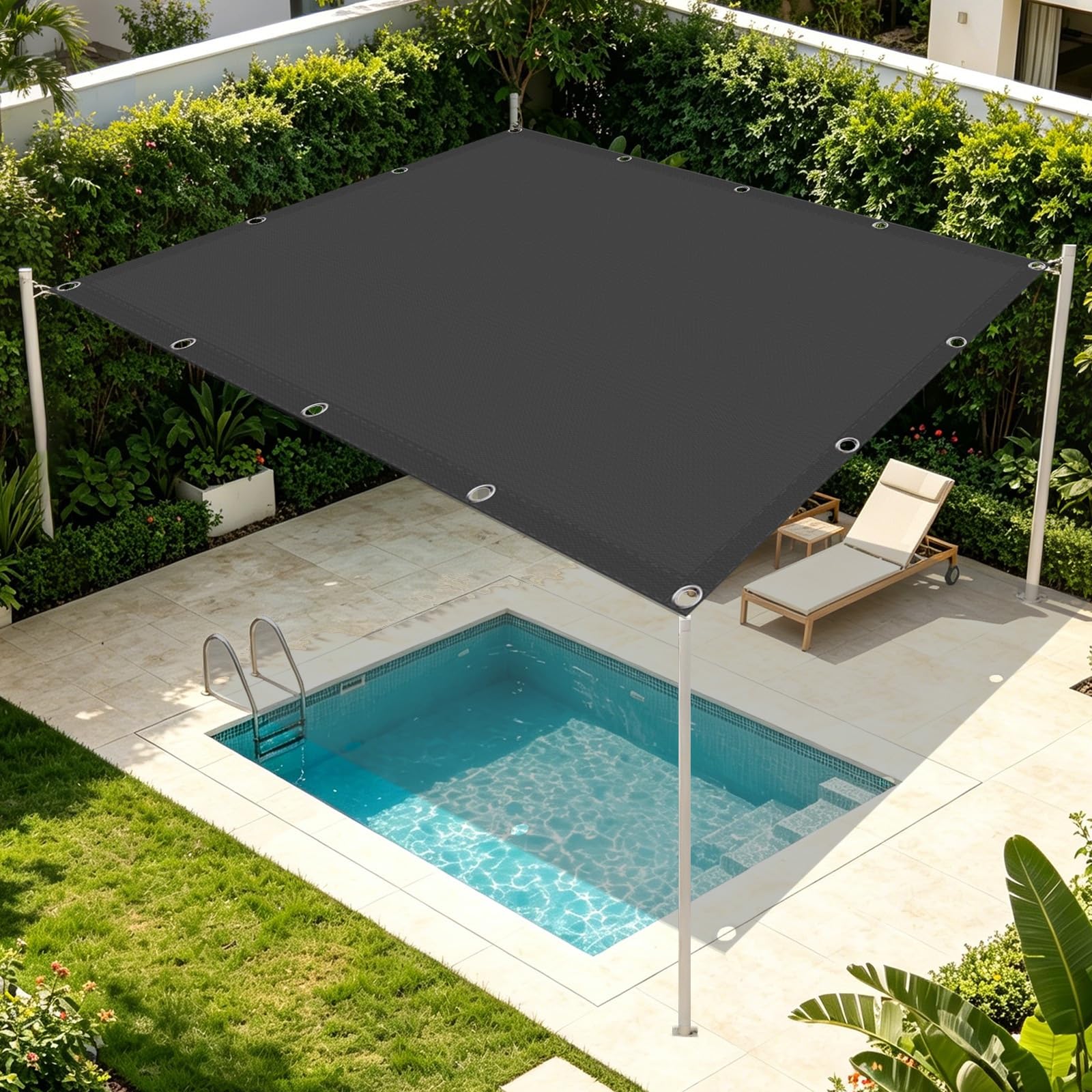 Żagiel Przeciwsłoneczny Wodoodporny 410 x 420 cm Odporna Na Warunki Atmosferyczne, Trwała, Z Filtrem Uv, Prostokątna, Wodoodporna Pergola Do Ogrodu, Na Patio, Ciemny szary