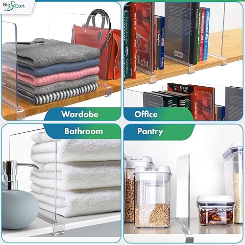Miniatura 6 de BigBcart 8 separadores de estantes acrílicos para organización de armarios organizador de estantes de madera para armario divisor de estantes de