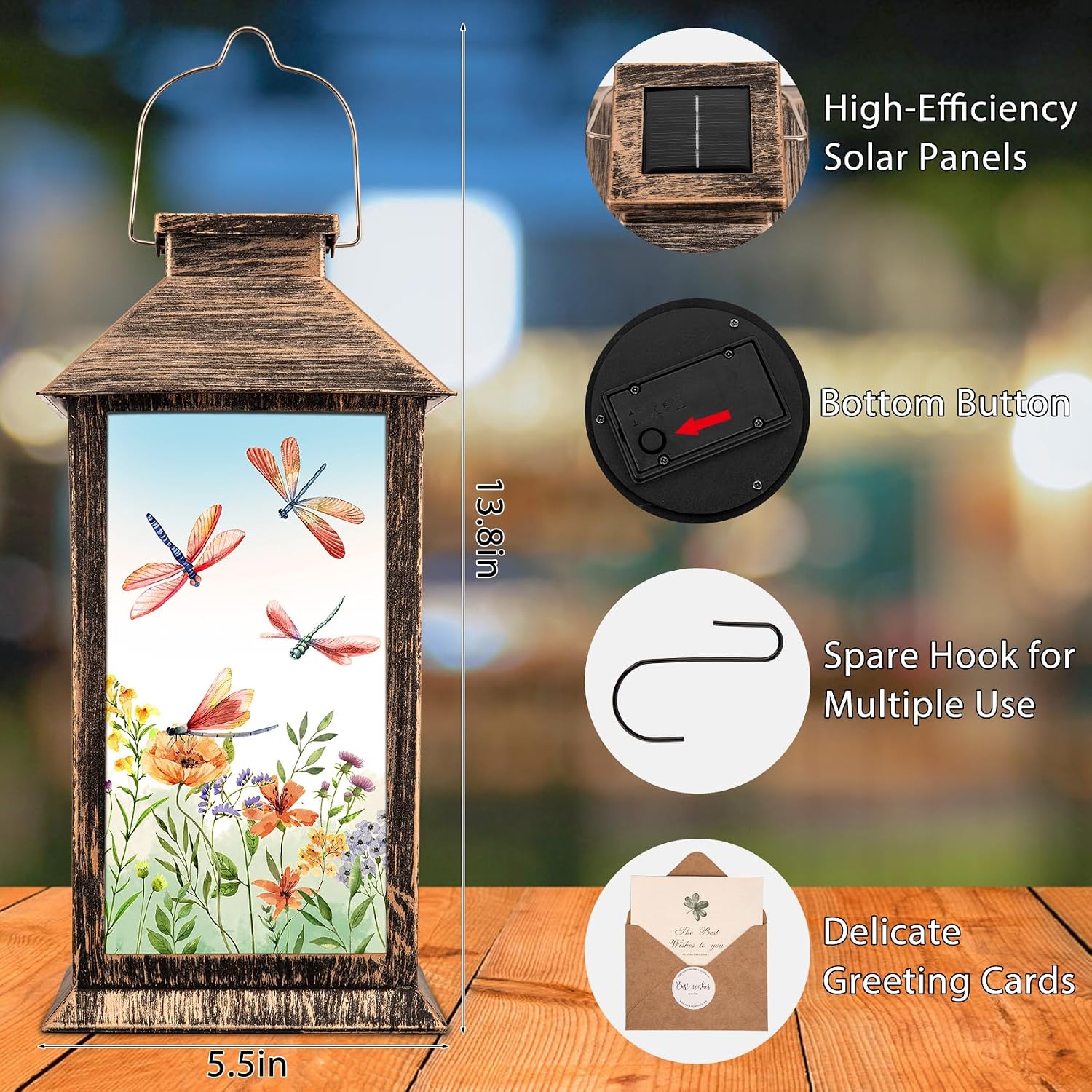 YHmall Mothers Day Gifts Solar Lanterns Outdoor Waterproof, Hanging Soalr Lights Dragonfly Gardening Gifts for Women Mom Grandma, Lanterns Decorative Outdoor for Porch Yard Garden Decor