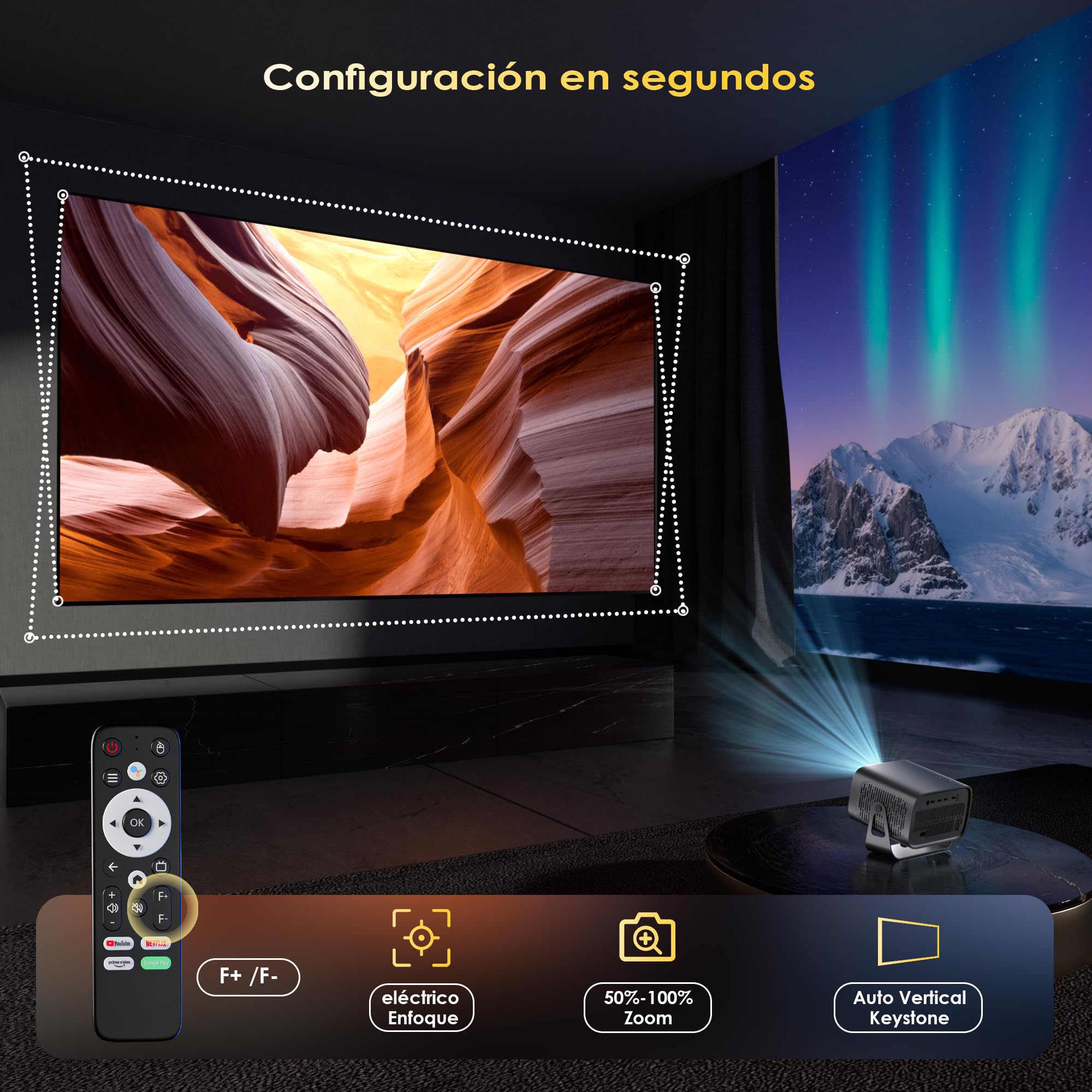 [ App integrada] Proyector Portátil con WiFi 6 Bluetooth 5.1 Support 4K 1080P Auto Keystone 180° Rotable Videoproyector Compatibile con HDMI/USB/TV Stick/Laptop, Gris